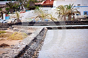 Salt evaporation ponds in Salinas, Lanzarote,