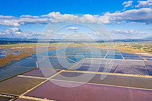 Salt evaporation ponds, salterns or salt works near the Colonia de Sant Jordi