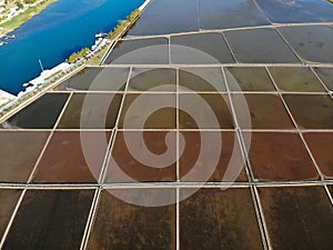 Salt evaporation ponds in Ston, Croatia