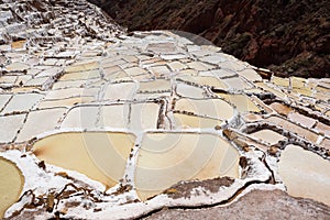 Salt evaporation ponds in the town of Maras in the Sacred Valley near Cusco