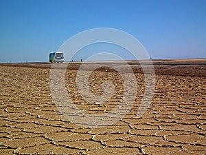 Salt flat polygons in desert photo