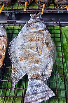 Salt and Grilled Fish in the market