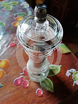 Salt grinder with pink himalyan salt crystals photo