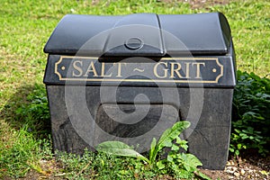 A salt and grit bin in the street ready for winter use