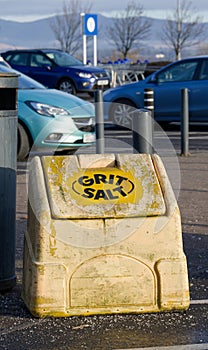 Salt grit yellow container for winter road safety on council road