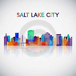 Salt lake city skyline silhouette in colorful geometric style.