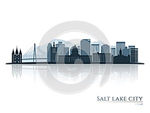 Salt Lake City skyline silhouette with reflection