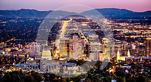 Salt Lake City skyline Utah at night photo