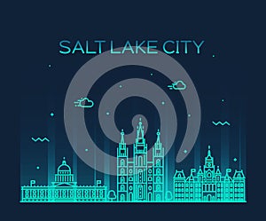 Salt Lake city skyline Utah vector linear style.