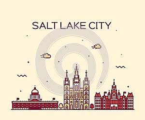 Salt Lake city skyline Utah vector linear style.