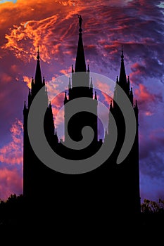 Salt Lake City Temple LDS Religion with Amazing Sunset or Sunrise Sky