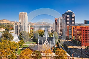 Salt Lake City, Utah, USA Downtown Cityscape Over Temple Square