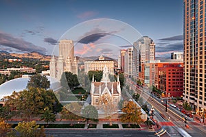 Salt Lake City, Utah, USA Downtown Cityscape Over Temple Square