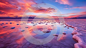 Salt Lake Reflections Crystalline Surface Vivid Colors Sunset Landscape Background