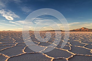 Salt Lake Salar de Uyuni in the afternoon sun