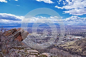 Salt Lake Valley and City panoramic views from the Red Butte Trail to the Living Room, Wasatch Front, Rocky Mountains in Utah