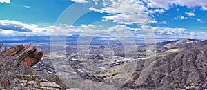 Salt Lake Valley and City panoramic views from the Red Butte Trail to the Living Room, Wasatch Front, Rocky Mountains in Utah