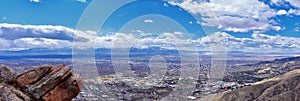 Salt Lake Valley and City panoramic views from the Red Butte Trail to the Living Room, Wasatch Front, Rocky Mountains in Utah