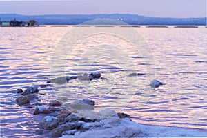 Salt lake waters during sunset. Torrevieja