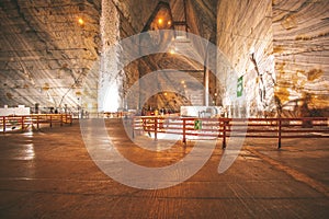 Salt Mine interior with colorful lights tourist attraction salt mine travel concept destination underground