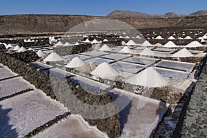 Salt mine and piles in the old historic saline in Janubio