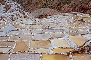 Salt mine terraces in Maras Sacred Valley of incas, Cuzco Peru