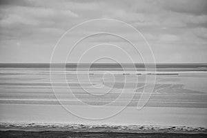 Salt mining on the Lake Baskunchak in black and white