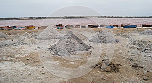 Salt mounds at Lac Rose, Senegal. photo