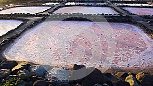 Salt pans close up at sunset