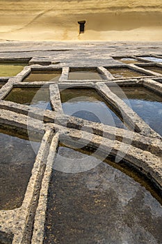 Salt pans located near Qbajjar on the maltese Island of Gozo. Detailed view