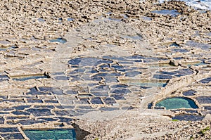 Salt pans near Qbajjar in Gozo, Malta.