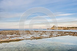 Salt pans near Qbajjar in Gozo, Malta.