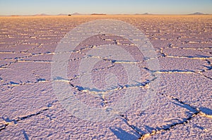 Salt pattern at sunrise - Salar de Uyuni, Bolivia