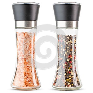 Salt and Pepper grinder or mill. Glass and stainless steel mill with premium grade whole rainbow multi colored pepper