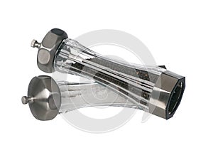 Salt and pepper grinders laying down
