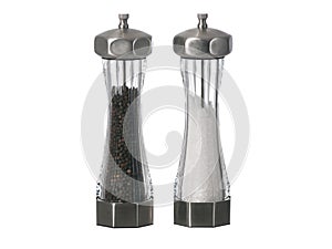 Salt and pepper grinders standing up isolated