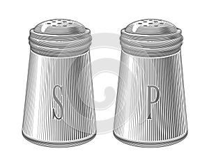 Salt and pepper shakers in engraving style