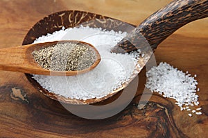 Salt and Pepper in Wooden Spoons