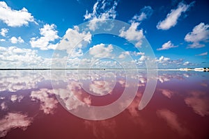 Salt pink lagoon in Las Coloradas, Yucatan, Mexico photo