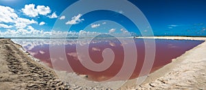 Salt pink lagoon in Las Coloradas, Yucatan, Mexico photo