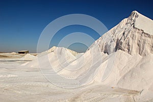 Salt production at a factory from the Atlantic Ocean on the coast near Walvis Bay, Namibia.