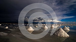Salt pyramids in salar de uyuni