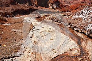 Salt river of Rainbow mountains in Hormuz or Hormoz Island