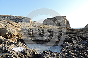 Salt in a rock whole, Gozo, Malta