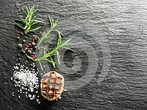 Salt, rosemary and peppercorns.