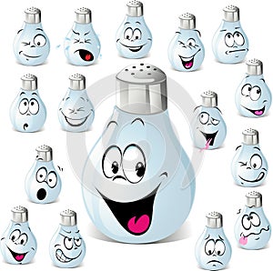 Salt shaker cartoon with many expressions