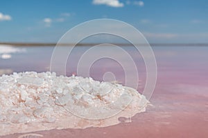 Salt spa crystals bunch close on Pink salt lake