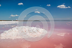 Salt spa crystals bunch close on Pink salt lake