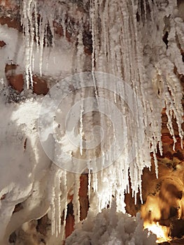 Salt stalactites and stalagmites in Cardona salt mine