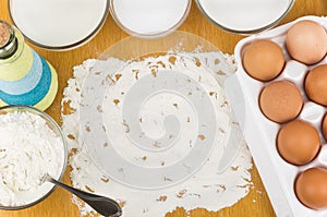 Salt, sugar, oil bottle and flour